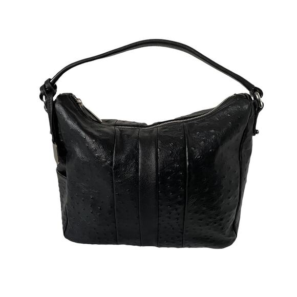 Furla Soho Hobo Bag Leather Shoulder Top Handle Ostrich Embossed $398 Black EUC - Picture 1 of 13